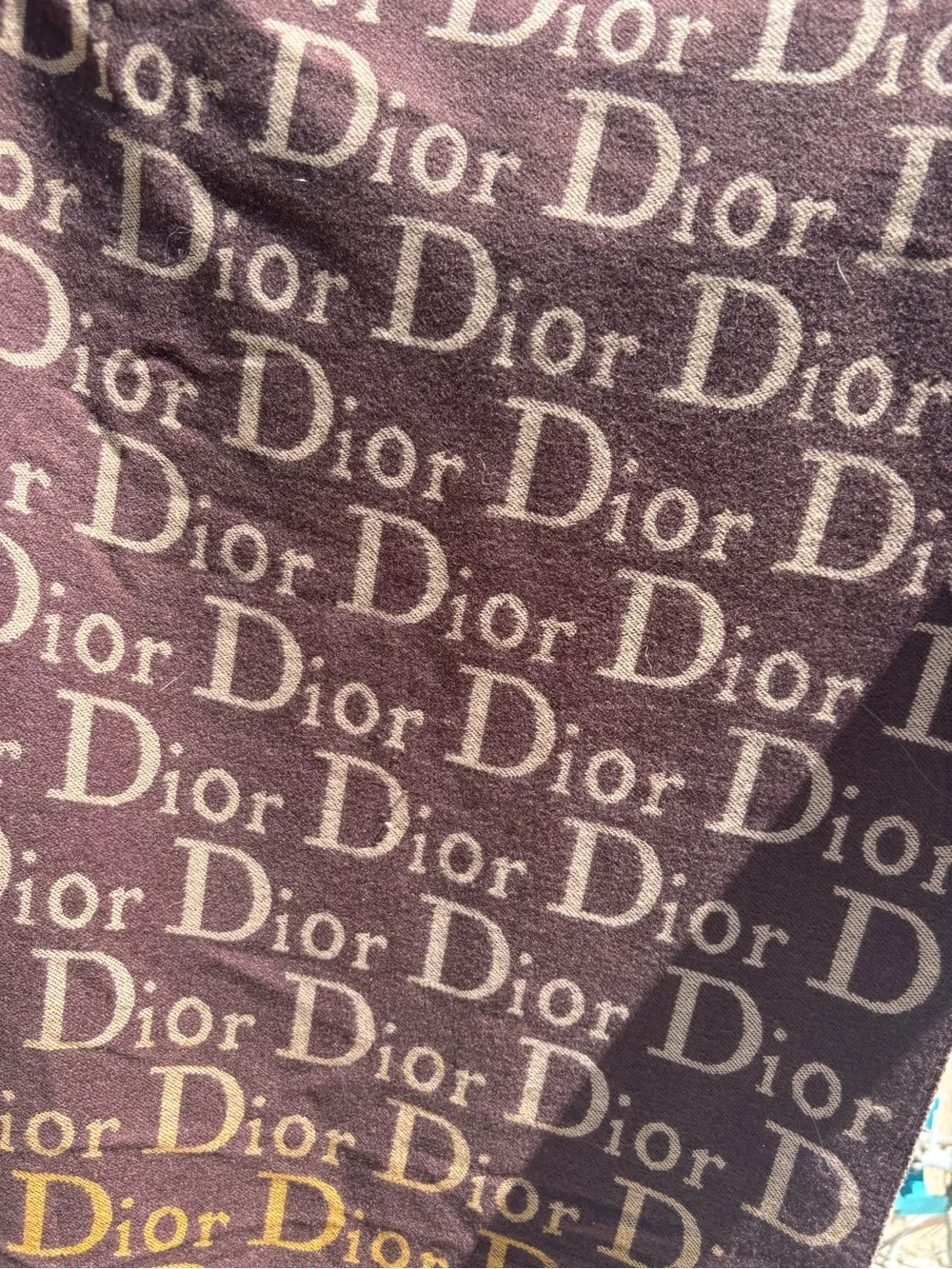 Dior Brown and Gold Logo Scarf
